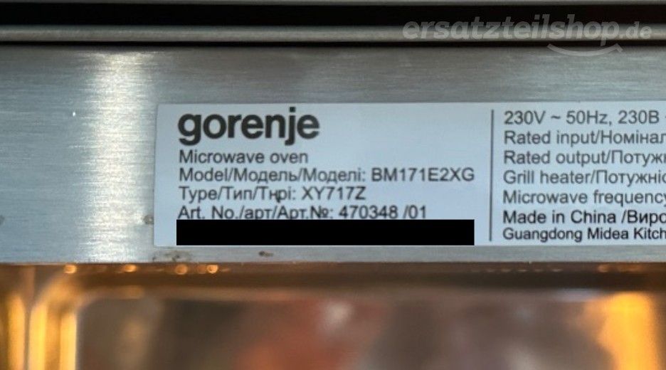 Typenschild Gorenje BM171E2XG 470348