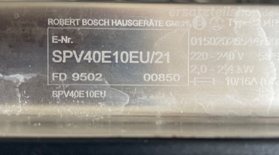 Typenschild Bosch SPV40E10EU/21