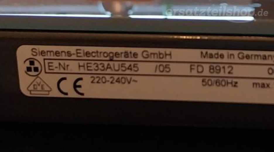 Typenschild Siemens HE33AU545/05