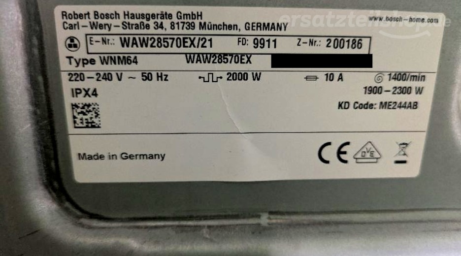 Typenschild Bosch WAW28570EX/21