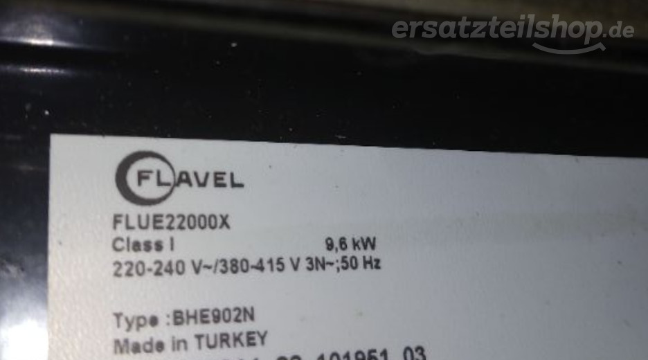 Typenschild Flavel FLUE22000X FLAVEL 7733982914